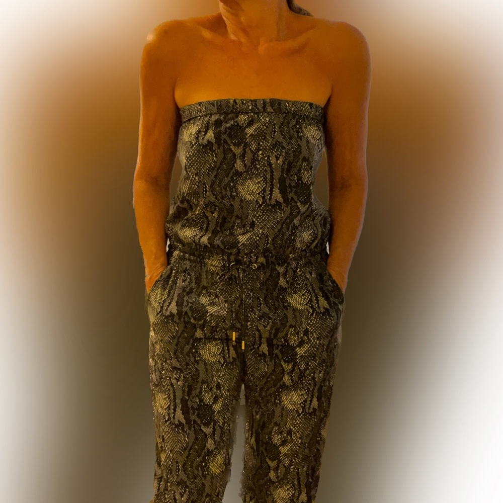 Express black and gray snake skin print, strapless, jumpsuit, size S